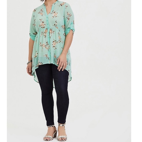 NEW torrid hi/low long babydoll floral top 1X - Picture 2 of 10